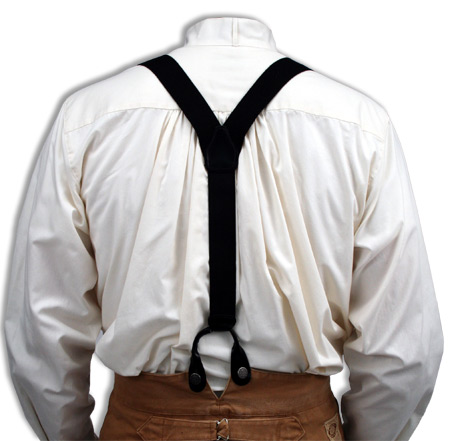  Victorian Old West Edwardian Suspenders Black Canvas Cotton Y-Back Braces |Antique Vintage Fashioned Wedding Theatrical Reenacting Costume | Lawman Standard Vampire